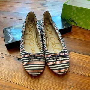 Sam Edelman Striped Navy, Cream & Coral Fabric Ballet Flats